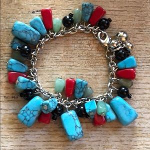 Disney#mickeymouse Turquoise, Coral, and Black Stone bracelet